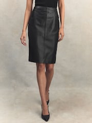 Reiss Black Raya Leather High Rise Midi Skirt - Image 3 of 6