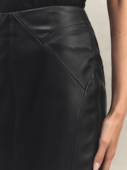 Reiss Black Raya Leather High Rise Midi Skirt - Image 4 of 6