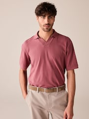 Red Cuban Collar Textured Short Sleeve Polo Shirt - Image 1 of 7