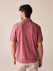 Red Cuban Collar Textured Short Sleeve Polo Shirt - Image 3 of 7