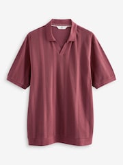Red Cuban Collar Textured Short Sleeve Polo Shirt - Image 5 of 7