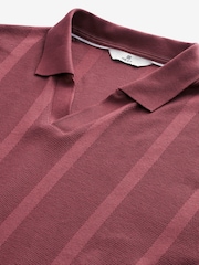 Red Cuban Collar Textured Short Sleeve Polo Shirt - Image 6 of 7