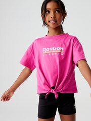 Reebok Tie Front Boxy Printed 100% Cotton T-Shirt - Image 1 of 9