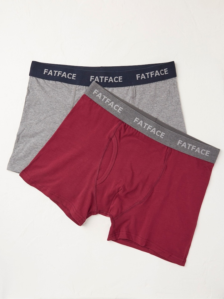FatFace Burgundy Red Plain Boxers 2 Pack - Image 1 of 2