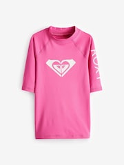 Roxy Pink Girls Whole Hearted Short Sleeve Rash Vest - Image 1 of 3
