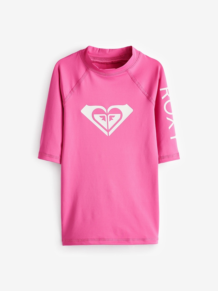 Roxy Pink Girls Whole Hearted Short Sleeve Rash Vest - Image 1 of 3