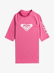Roxy Pink Girls Whole Hearted Short Sleeve Rash Vest - Image 2 of 3