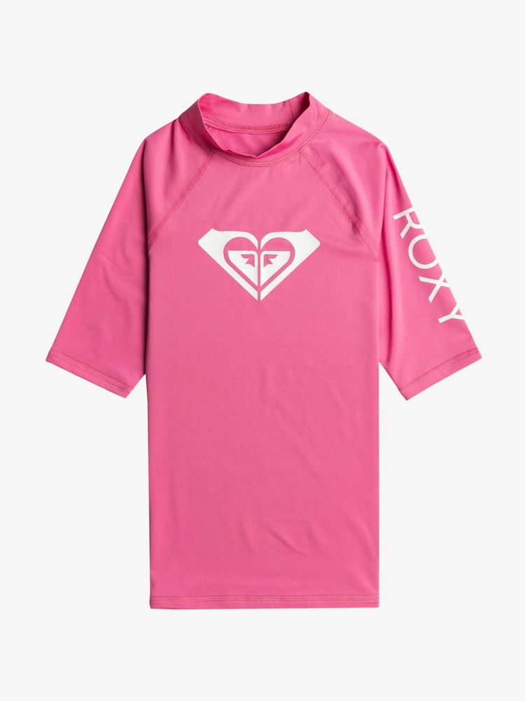 Roxy Pink Girls Whole Hearted Short Sleeve Rash Vest - Image 2 of 3