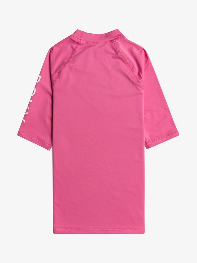 Roxy Pink Girls Whole Hearted Short Sleeve Rash Vest - Image 3 of 3