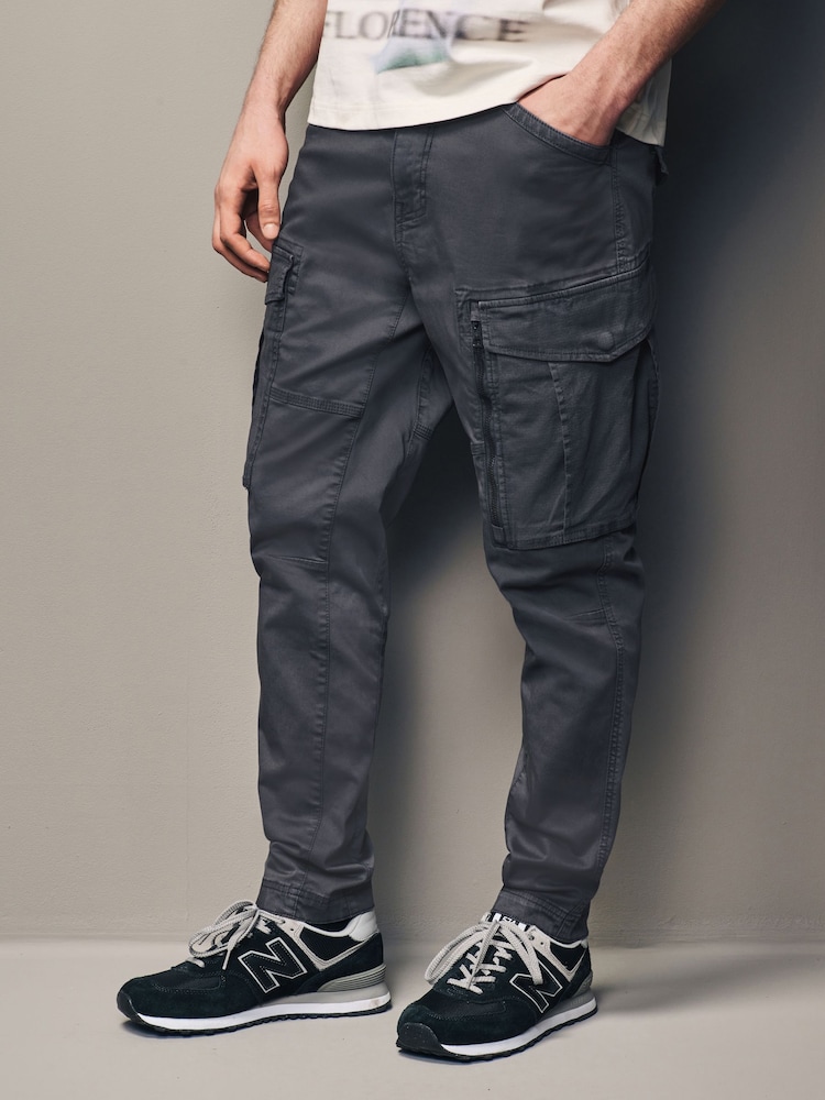 Gris antracita - Pantalones cargo elásticos con detalle de cremallera - Imagen 1 de 14