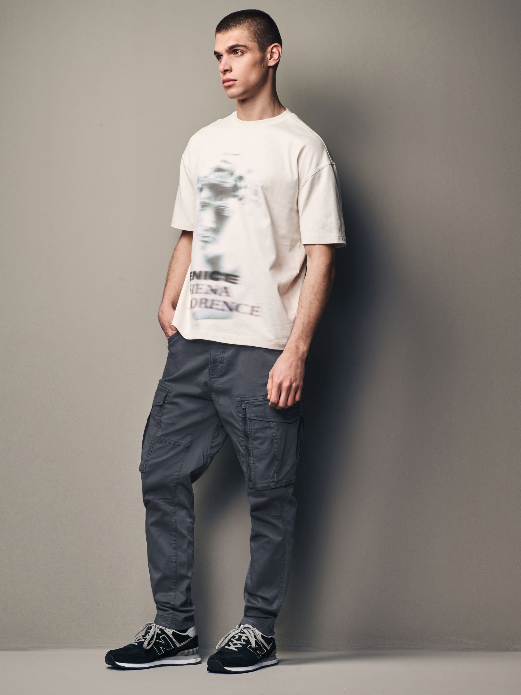Buy Charcoal Grey Slim Fit Zip Detail Stretch Cargo Trousers