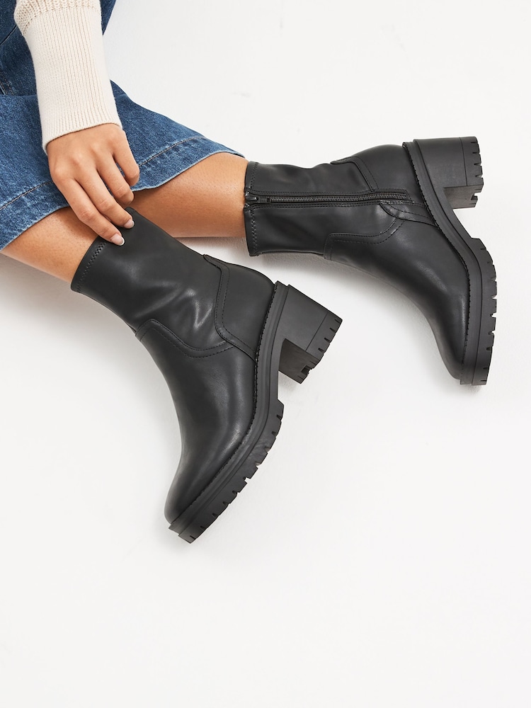 Black Forever Comfort® Chunky Sock Ankle Boots - Image 1 of 8