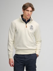 Superdry Cream Gothic Varsity Half Zip Sweatshirt - Image 1 of 7