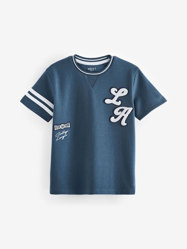 Blue Short Sleeve Varsity 100% Cotton T-Shirt (3-16yrs) - Image 1 of 4