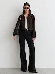 Reiss Dark Grape Lotta Cropped Zip-Through Denim Jacket - Image 3 of 6