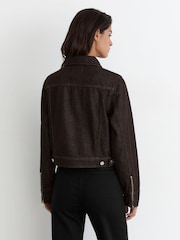 Reiss Dark Grape Lotta Cropped Zip-Through Denim Jacket - Image 4 of 6