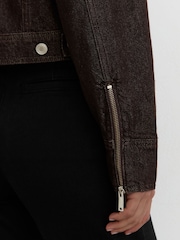 Reiss Dark Grape Lotta Cropped Zip-Through Denim Jacket - Image 5 of 6