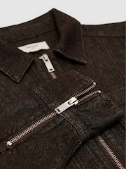 Reiss Dark Grape Lotta Cropped Zip-Through Denim Jacket - Image 6 of 6