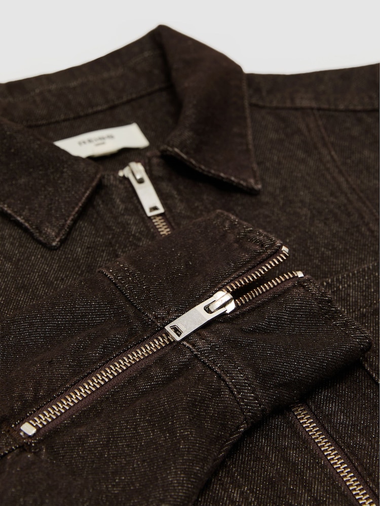 Reiss Dark Grape Lotta Cropped Zip-Through Denim Jacket - Image 6 of 6 Reiss Dark Grape Lotta Cropped Zip-Through Denim Jacket - Image 6 of 6