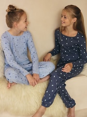 أزرق طباعة زهور - حزمة من 2 بيجاما مضلعة بتصميم رقيق (3-16 سنة) - صورة 4 من 10