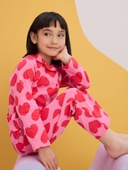 Red/Pink Heart Jersey Button Through 100% Cotton Pyjamas (3-16yrs) - Image 1 of 9