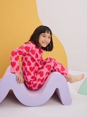 Red/Pink Heart Jersey Button Through 100% Cotton Pyjamas (3-16yrs) - Image 4 of 9