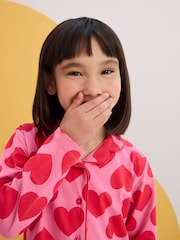 Red/Pink Heart Jersey Button Through 100% Cotton Pyjamas (3-16yrs) - Image 5 of 9