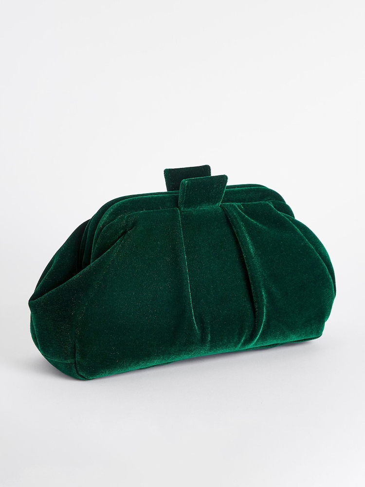 Green Velvet Clutch Bag with Cross-Body Chain - Image 3 of 7