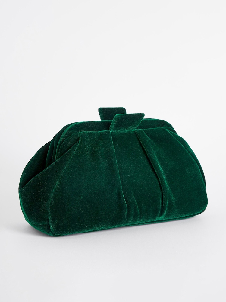 Green Velvet Clutch Bag with Cross-Body Chain - Image 4 of 7