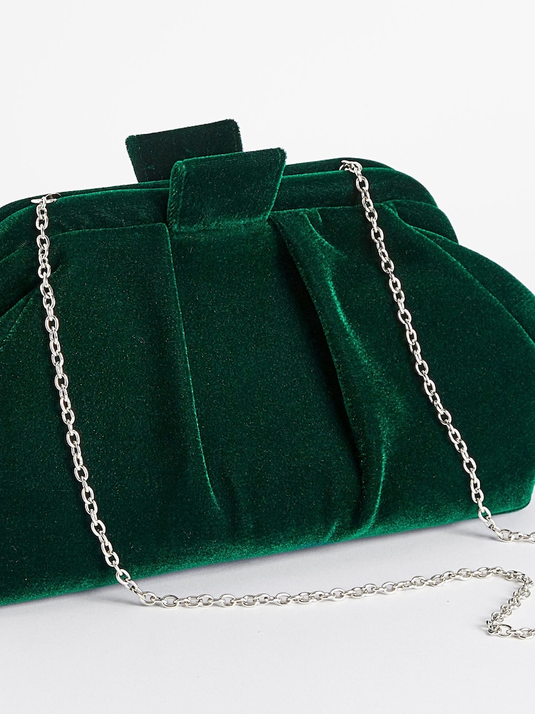 Green Velvet Clutch Bag with Cross-Body Chain - Image 5 of 7
