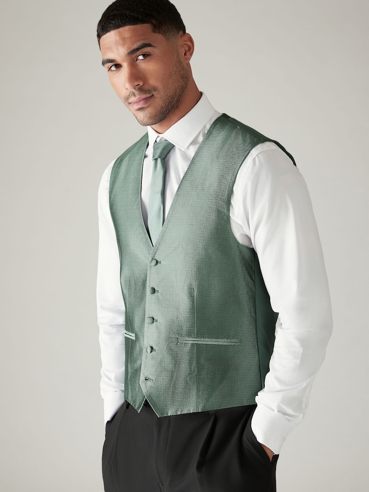 Sage Green Textured Silk Waistcoat - Image 1 of 8