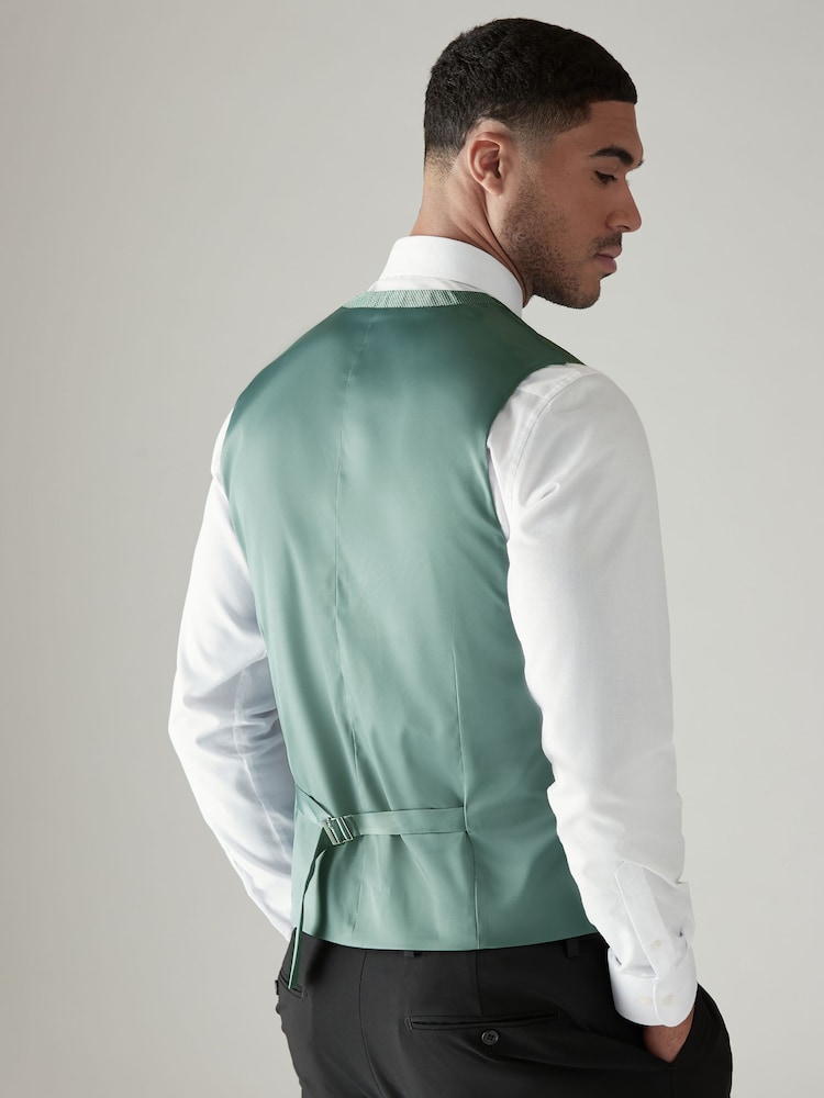 Sage Green Textured Silk Waistcoat - Image 3 of 8
