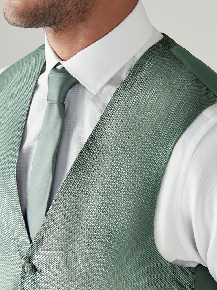 Sage Green Textured Silk Waistcoat - Image 4 of 8