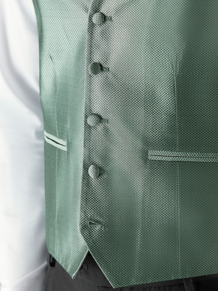Sage Green Textured Silk Waistcoat - Image 6 of 8
