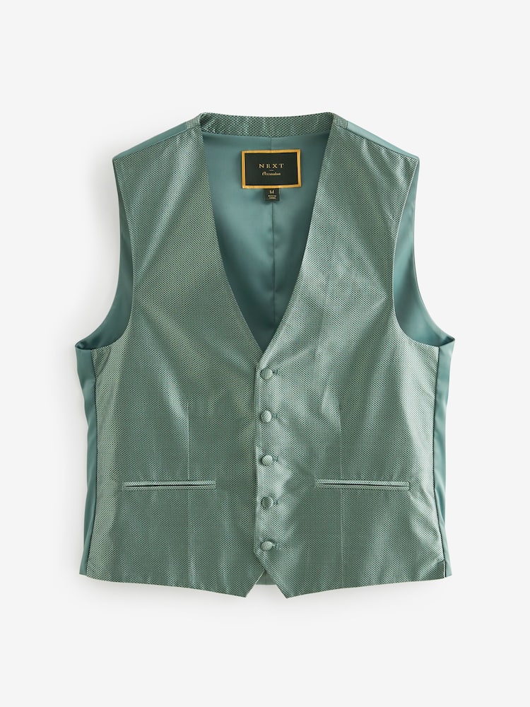 Sage Green Textured Silk Waistcoat - Image 7 of 8