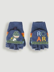 JoJo Maman Bébé Indigo Boys' Dinosaur Striped Gloves - Image 1 of 4
