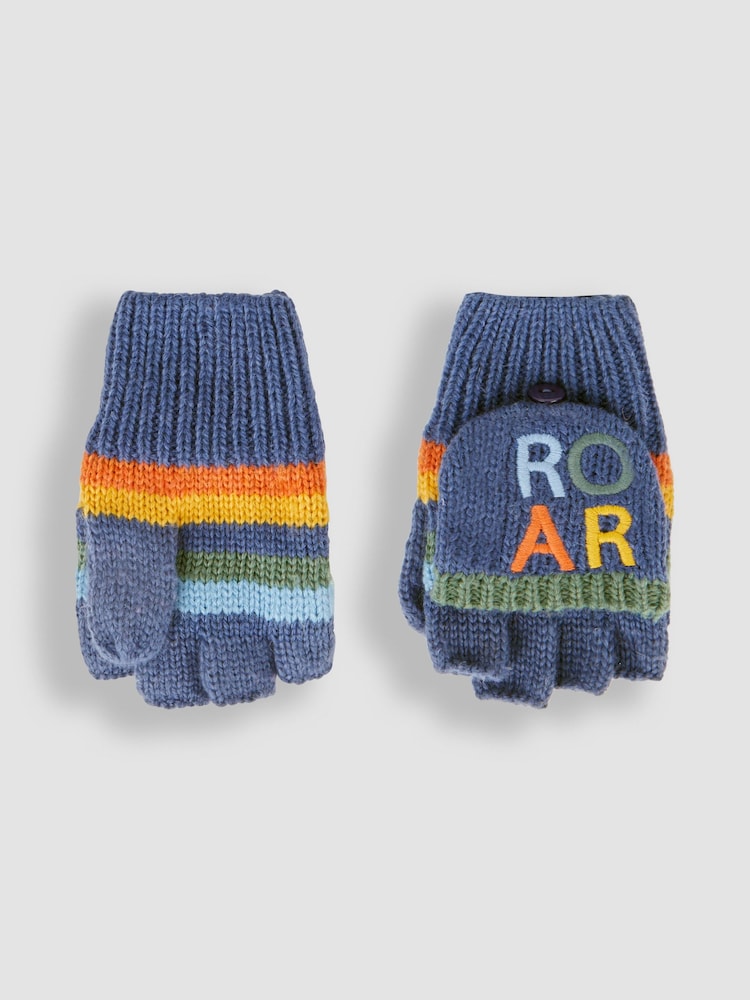 JoJo Maman Bébé Indigo Boys' Dinosaur Striped Gloves - Image 2 of 4