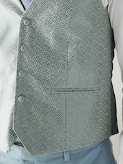 Sage Green Jacquard Leaf Regular Fit Waistcoat - Image 4 of 9