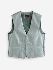 Sage Green Jacquard Leaf Regular Fit Waistcoat - Image 6 of 9