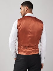 Rust Orange Regular Fit Textured Silk Waistcoat - Image 2 of 9