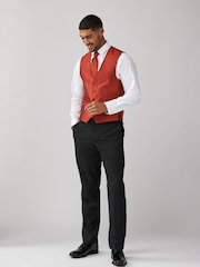 Rust Orange Regular Fit Textured Silk Waistcoat - Image 3 of 9