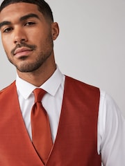 Rust Orange Regular Fit Textured Silk Waistcoat - Image 4 of 9