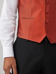 Rust Orange Regular Fit Textured Silk Waistcoat - Image 5 of 9
