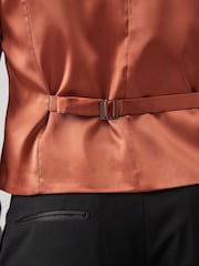 Rust Orange Regular Fit Textured Silk Waistcoat - Image 6 of 9