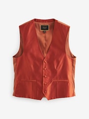 Rust Orange Regular Fit Textured Silk Waistcoat - Image 7 of 9