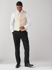 Neutral Brown Regular Fit Textured Silk Waistcoat - Image 1 of 9