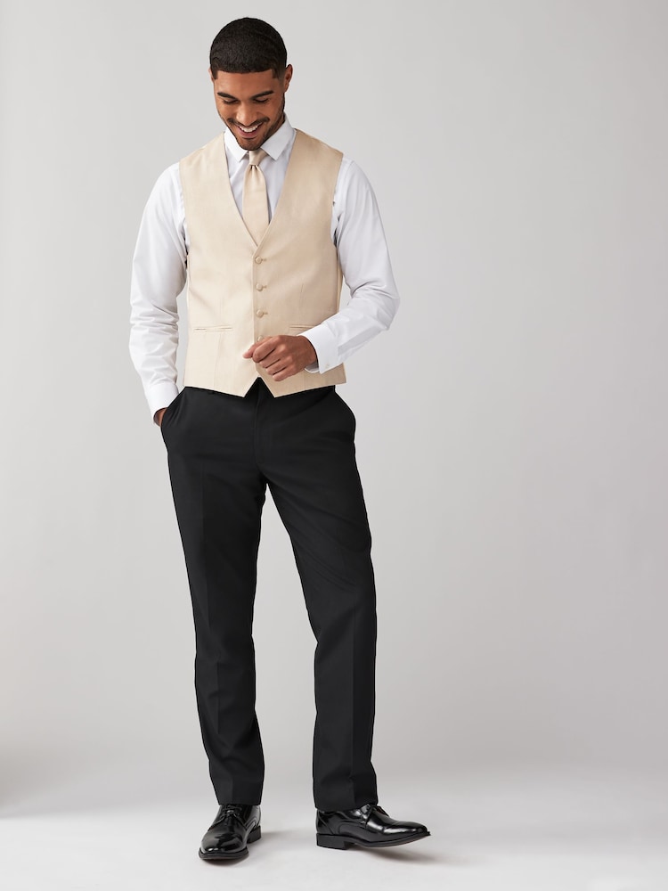Neutral Brown Regular Fit Textured Silk Waistcoat - Image 1 of 9