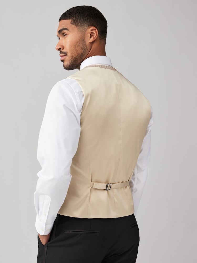 Neutral Brown Regular Fit Textured Silk Waistcoat - Image 2 of 9