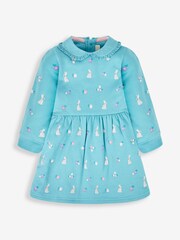 JoJo Maman Bébé Duck Egg Blue Bunny Embroidered Sweat Dress With Collar - Image 1 of 3