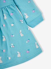 JoJo Maman Bébé Duck Egg Blue Bunny Embroidered Sweat Dress With Collar - Image 3 of 3